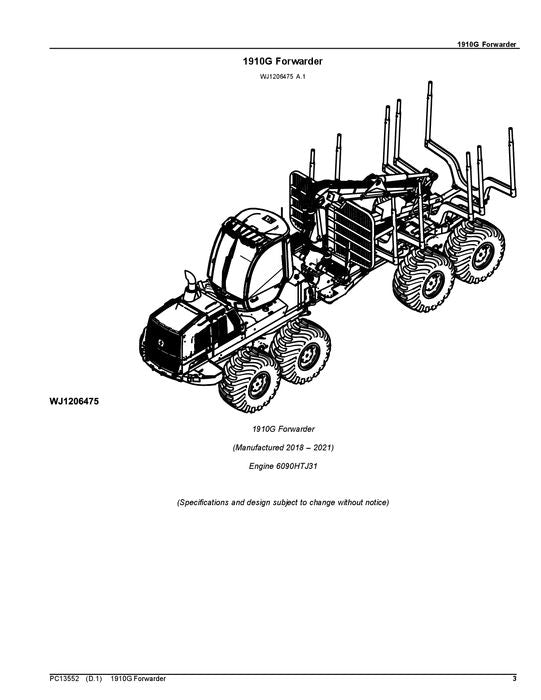 MANUEL DU CATALOGUE DES PIÈCES DU TRANSPORTEUR JOHN DEERE 1910G PC13552