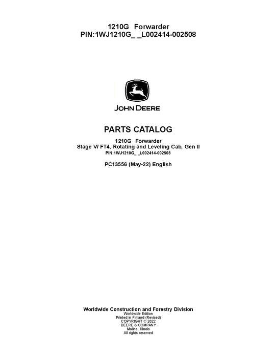 JOHN DEERE 1210G FT4 RL FORWARDER ERSATZTEILKATALOG HANDBUCH 1WJ1210G _ F002414-