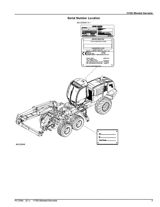 JOHN DEERE 1170G FORWARDER PARTS CATALOG MANUAL ser.1WJ1170G_F003107-