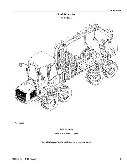 JOHN DEERE 810E T3 FFC FORWARDER PARTS CATALOG MANUAL