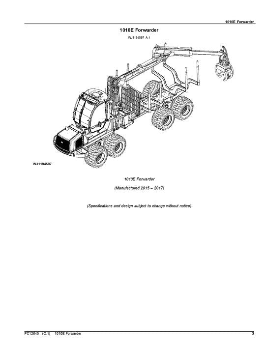 JOHN DEERE 1010E T3 FORWARDER PARTS CATALOG MANUAL ser. 005237-