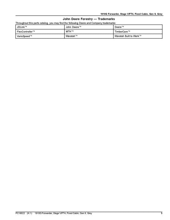 JOHN DEERE 1910G FORWARDER-TEILEKATALOGHANDBUCH PC16022