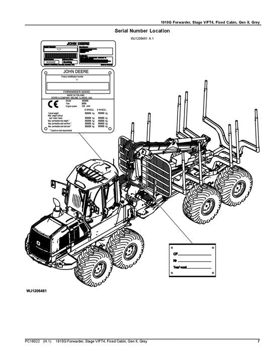 JOHN DEERE 1910G FORWARDER-TEILEKATALOGHANDBUCH PC16022