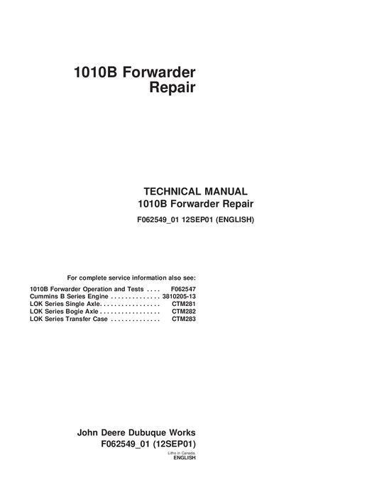 JOHN DEERE 1010B FORWARDER REPAIR MANUAL