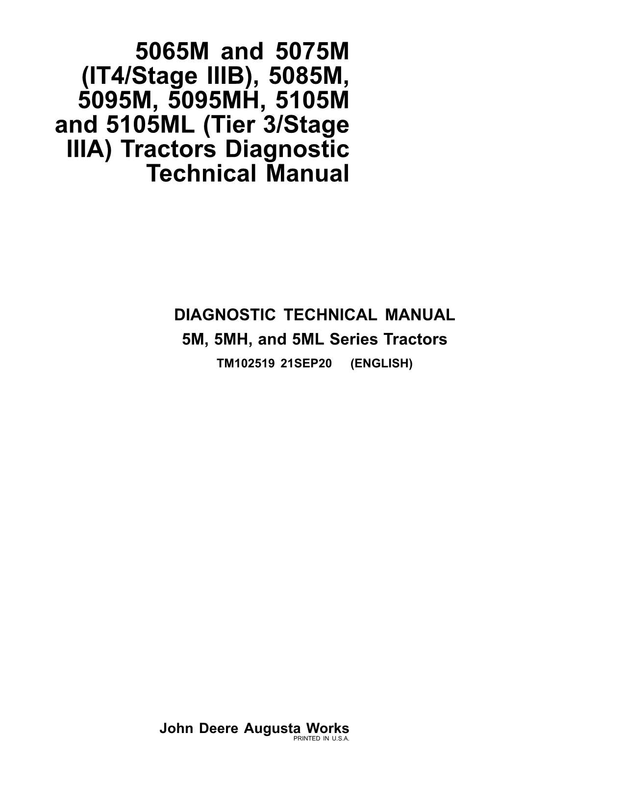 JOHN DEERE 5085M 5095M 5095MH 5105M TIER3 STAGEIIIA TRACTOR TEST MANUAL