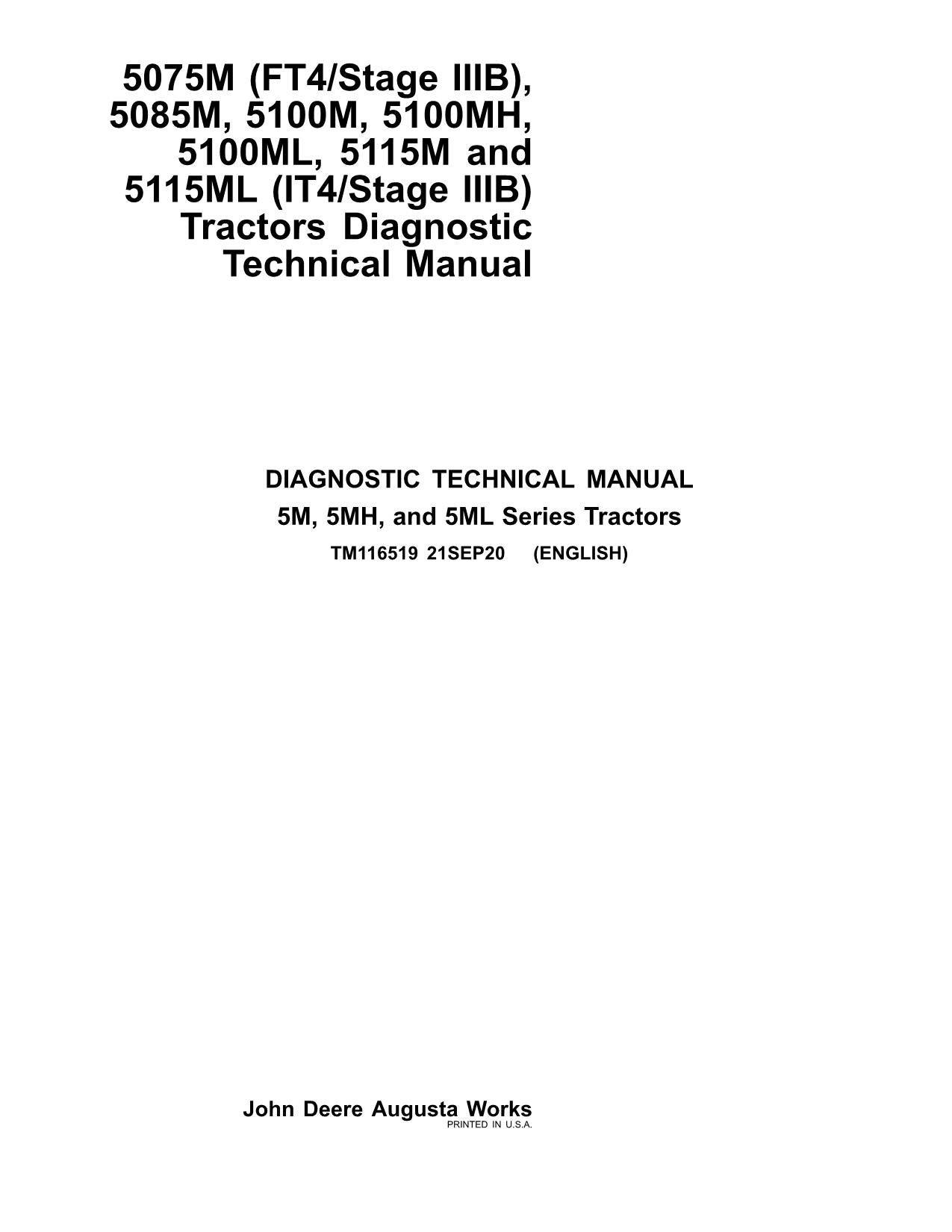 JOHN DEERE 5100M 5100ML 5085M 5075M 5115ML TRACTOR OPERATION TEST MANUAL FT4 IT4