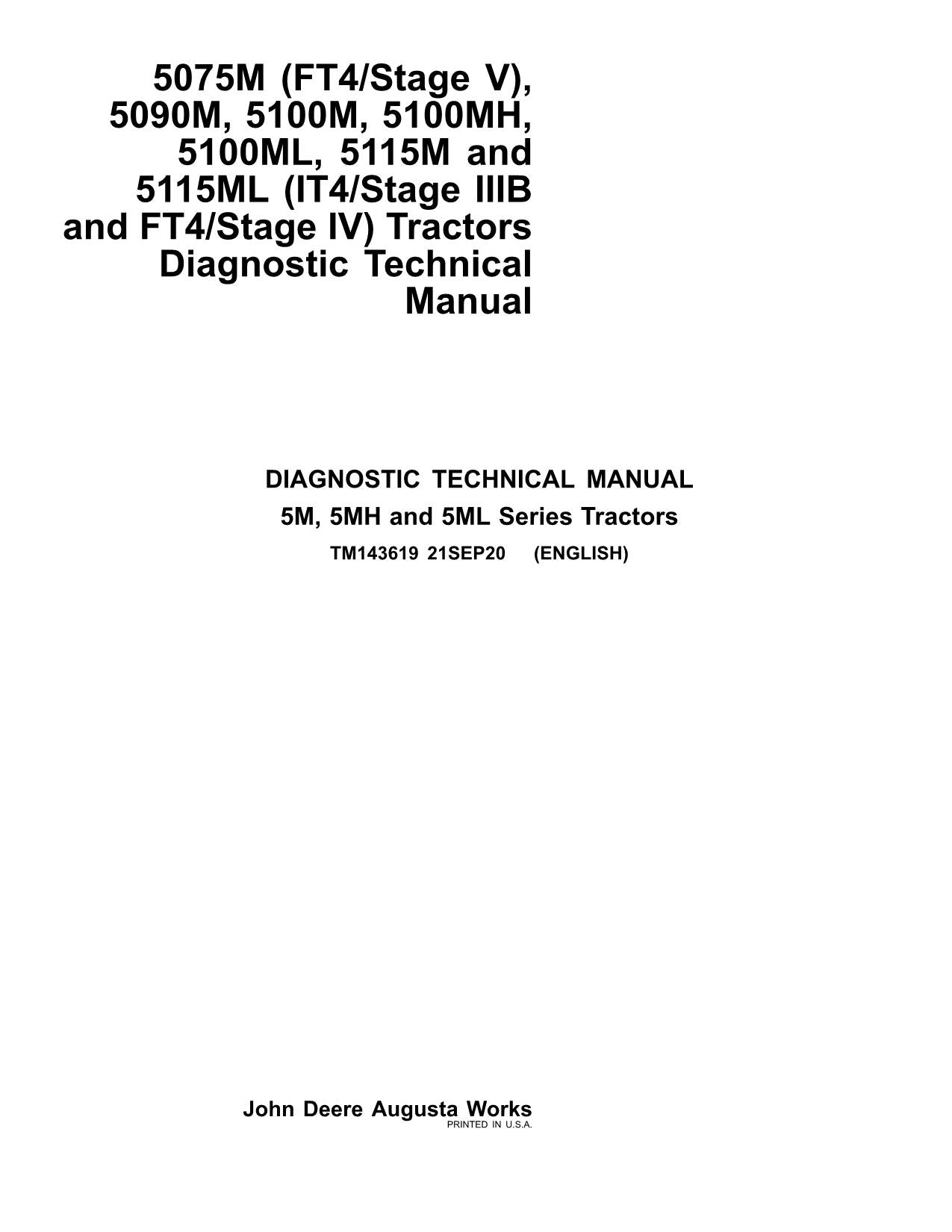 JOHN DEERE 5075M 5090M 5100M 5100MH 5100ML TRACTOR OPERATION TEST MANUAL IT4 FT4