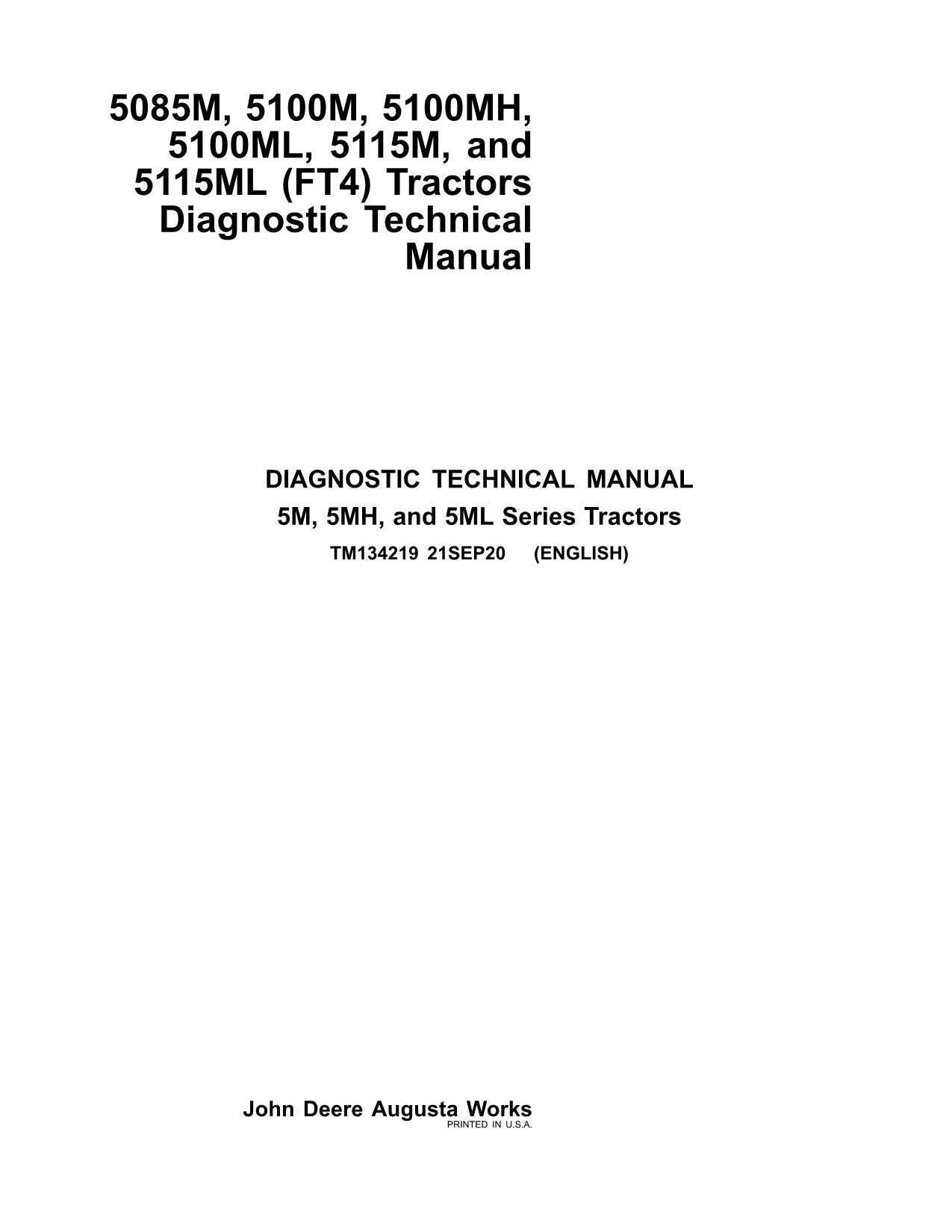 JOHN DEERE 5085M 5100M 5100MH FT4 TRACTOR OPERATION TEST MANUAL