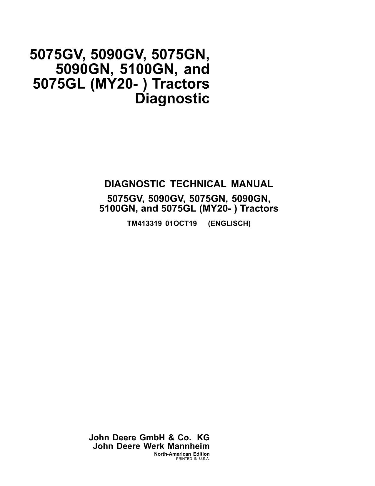 JOHN DEERE 5075GL 5075GN 5075GV 5090GN 5090GV TRACTOR OPERATION TEST MANUAL