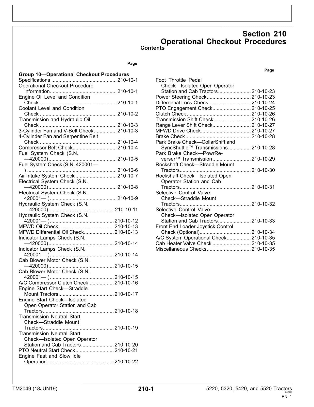 JOHN DEERE 5220  5320  5420  5520 TRACTOR OPERATION TEST MANUAL