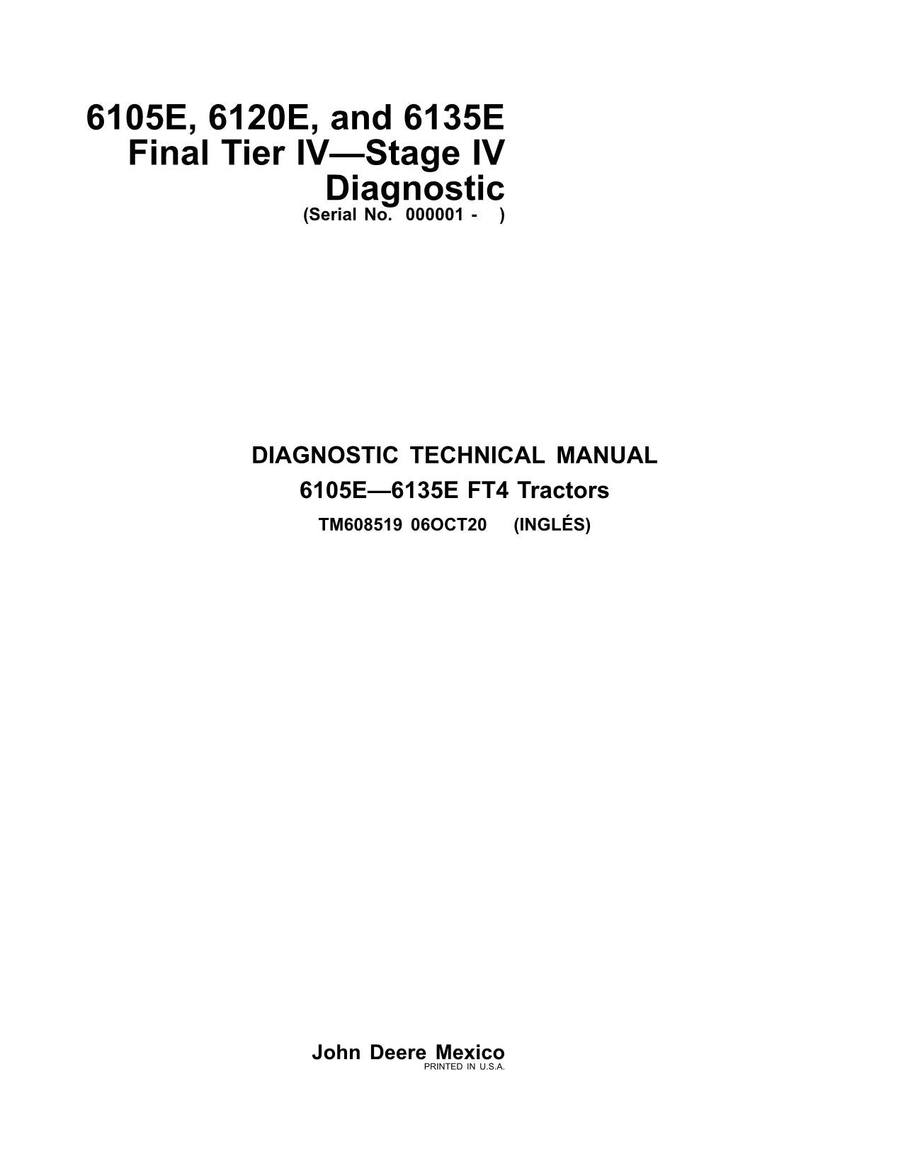 JOHN DEERE 6105E 6120E 6135E TRAKTOR-BETRIEBSPRÜFHANDBUCH TIER IV OKTOBER 2015-