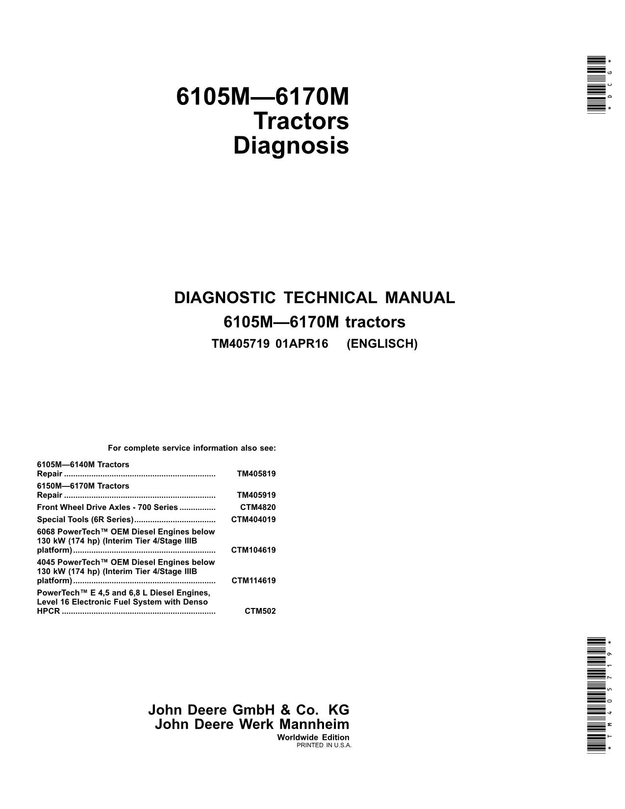 JOHN DEERE 6130M 6140M 6150M TRACTOR OPERATION TEST MANUAL MY2013-2015