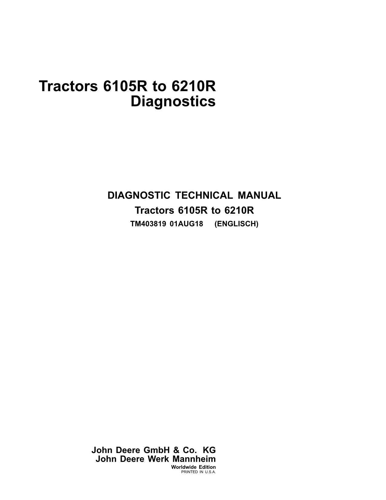 JOHN DEERE 6105R 6170R 6115R TRACTOR OPERATION TEST MANUAL MY12-14