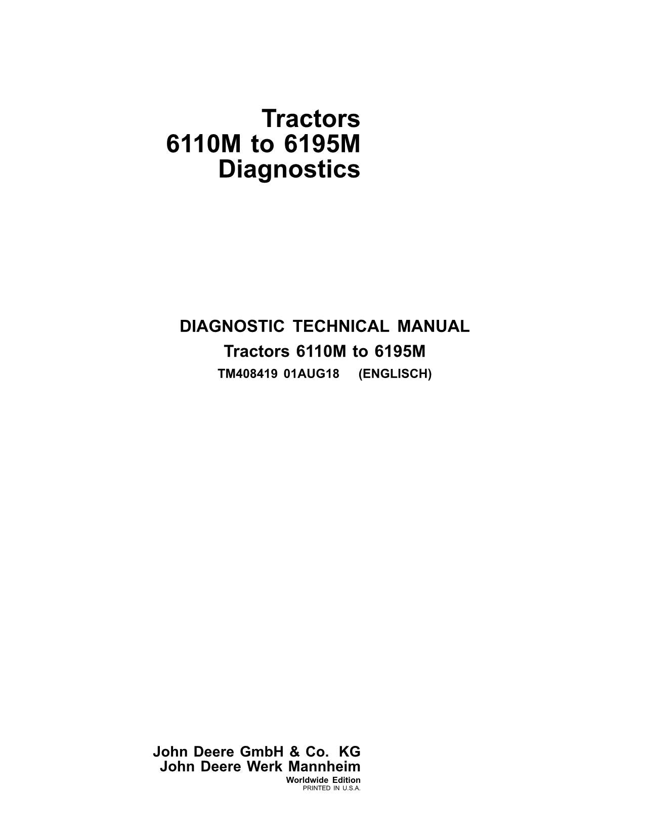 MANUEL D'ESSAI DE FONCTIONNEMENT DU TRACTEUR JOHN DEERE 6110M 6120M 6125M MY2016-2017