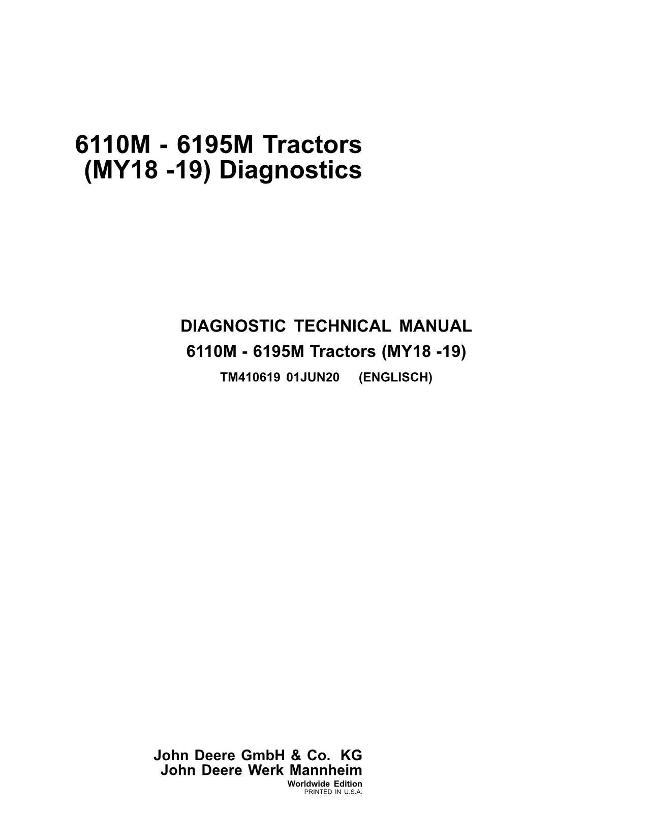 MANUEL D'ESSAI DE FONCTIONNEMENT DU TRACTEUR JOHN DEERE 6130M 6135M 6140M MY18-19