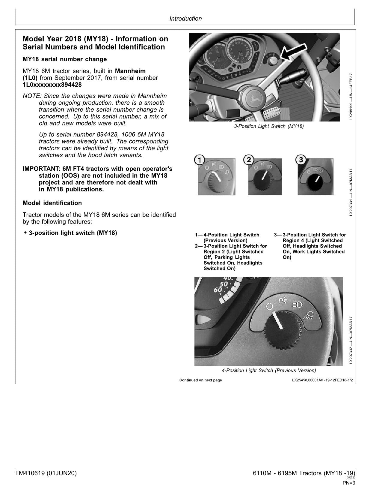 JOHN DEERE 6110M 6120M 6125M TRAKTOR-BETRIEBSTESTHANDBUCH MY18-19