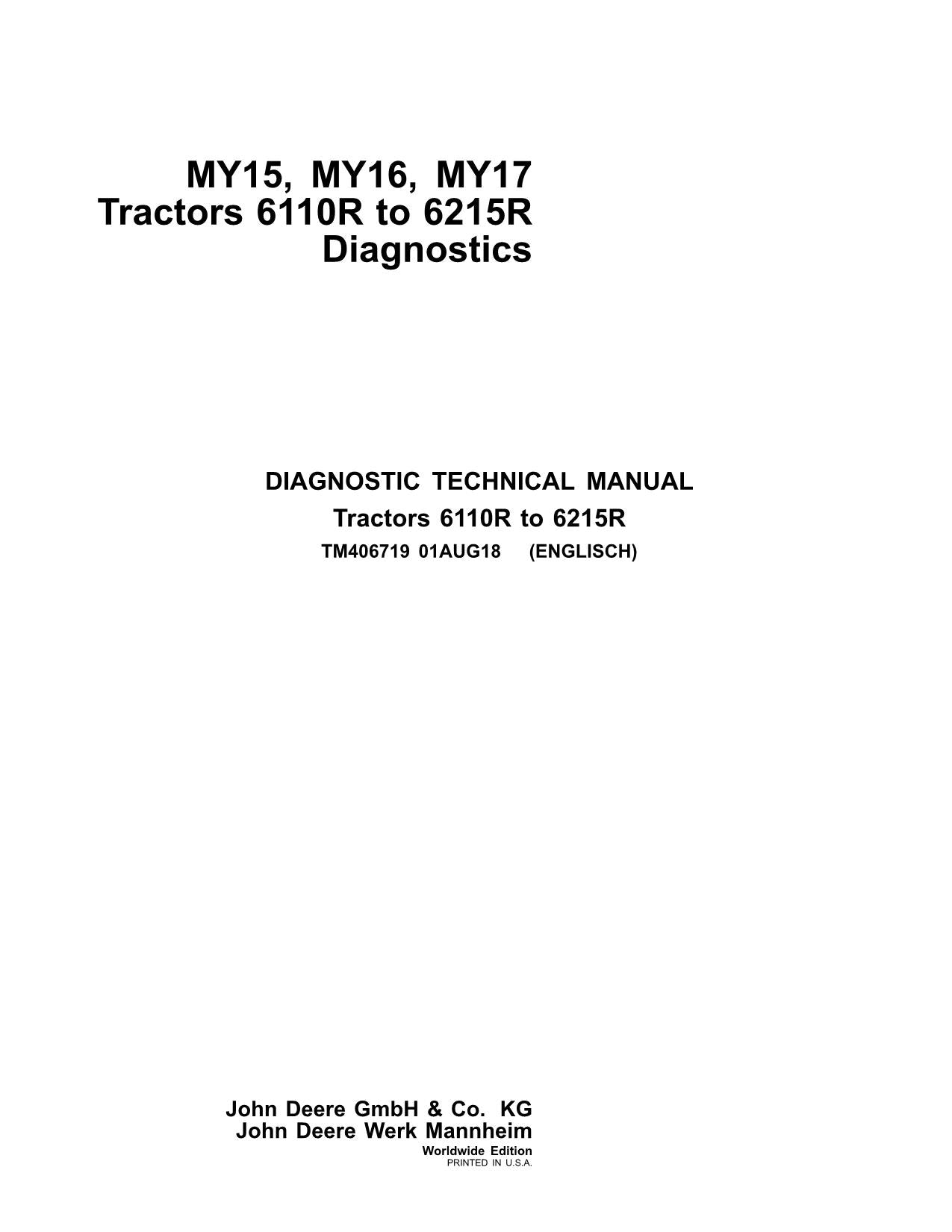 JOHN DEERE 6110R 6120R 6130R TRACTOR OPERATION TEST MANUAL MY15-17