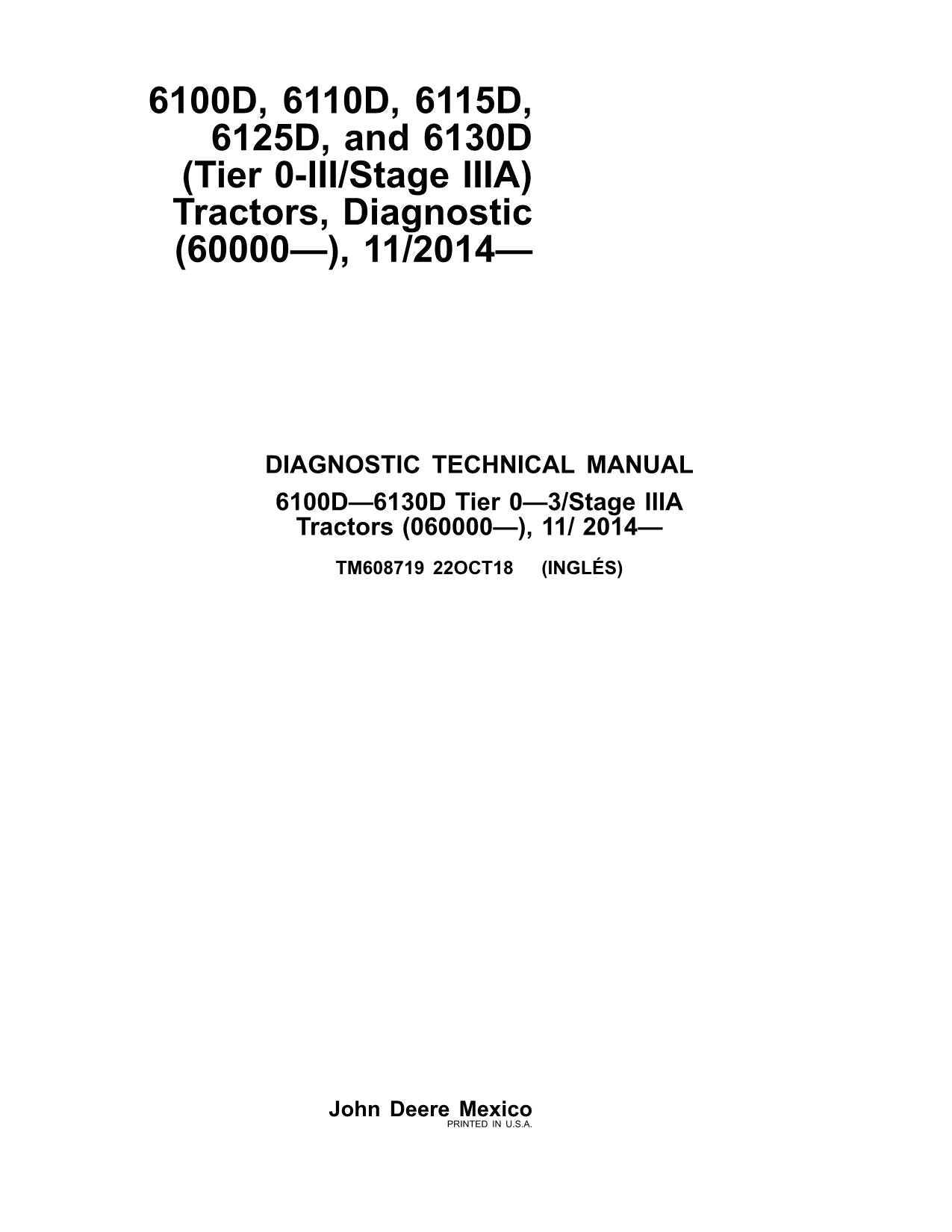 MANUEL D'ESSAI DE FONCTIONNEMENT DU TRACTEUR JOHN DEERE 6100D 6110D 6115D 6125D 6130D 060000-