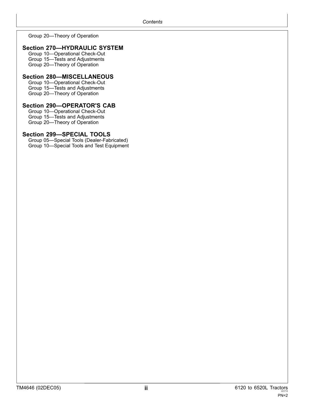 JOHN DEERE 6120 6220 6320 6420 6120L 6220L 6320L TRACTOR OPERATION TEST MANUAL