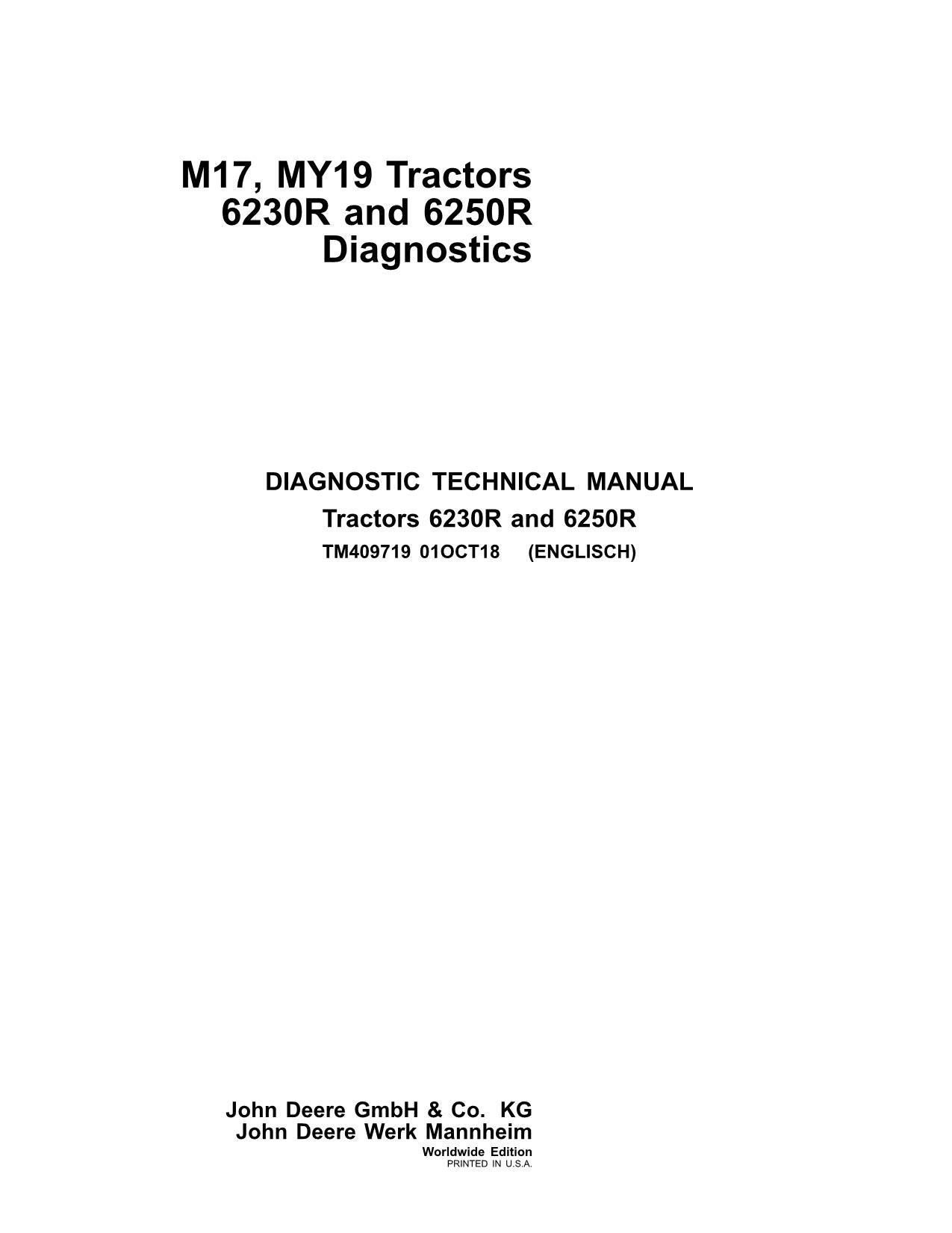 JOHN DEERE 6230R 6250R TRAKTOR BEDIENUNG TESTHANDBUCH MY17-