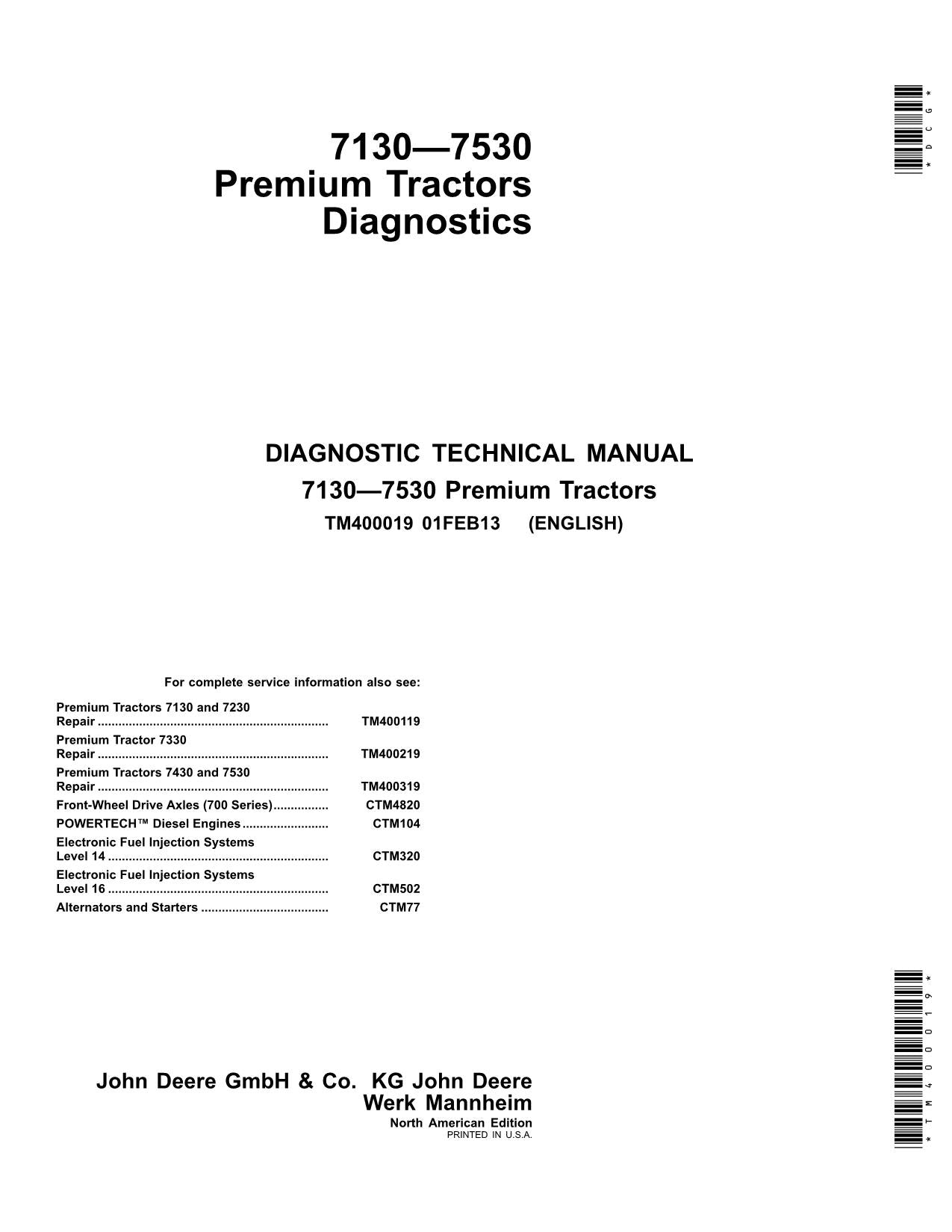 JOHN DEERE 7130 7230 7330 7430 7530 PREMIUM TRAKTOR BEDIENUNGSTESTHANDBUCH Nr. 2