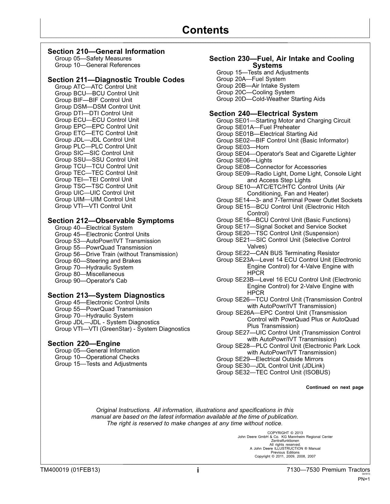 JOHN DEERE 7130 7230 7330 7430 7530 PREMIUM TRAKTOR BEDIENUNGSTESTHANDBUCH Nr. 2