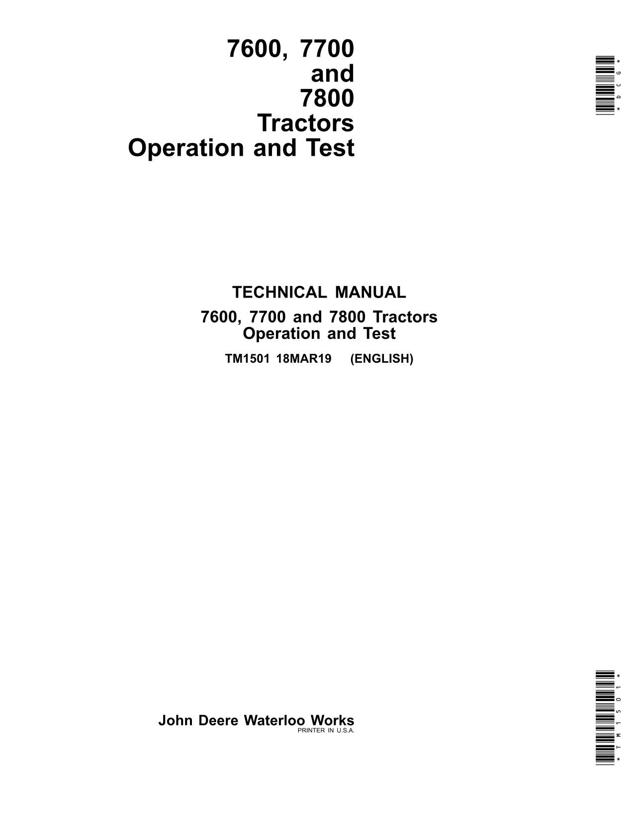 JOHN DEERE 7600 7800 7700 TRACTOR OPERATION TEST MANUAL – PROFMANUAL