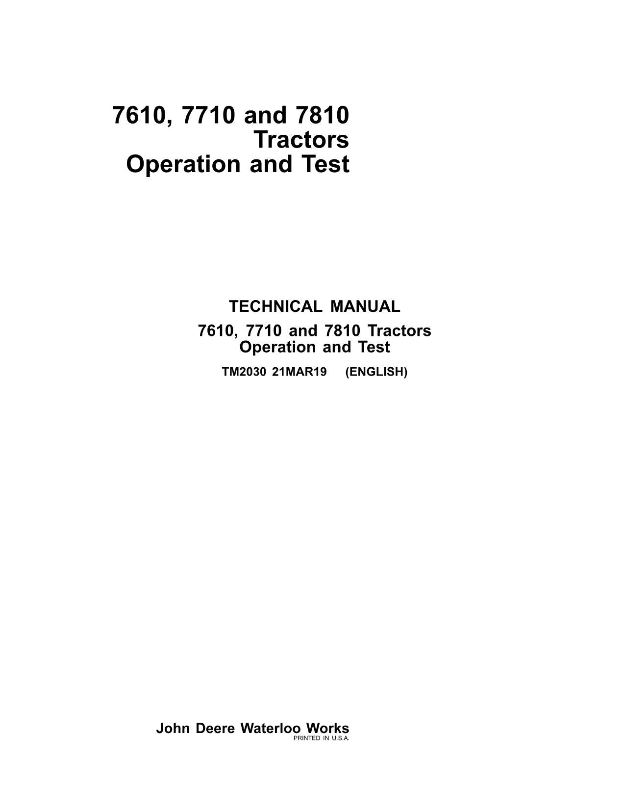 JOHN DEERE 7610 7710 7810 TRAKTOR-BETRIEBSTESTHANDBUCH