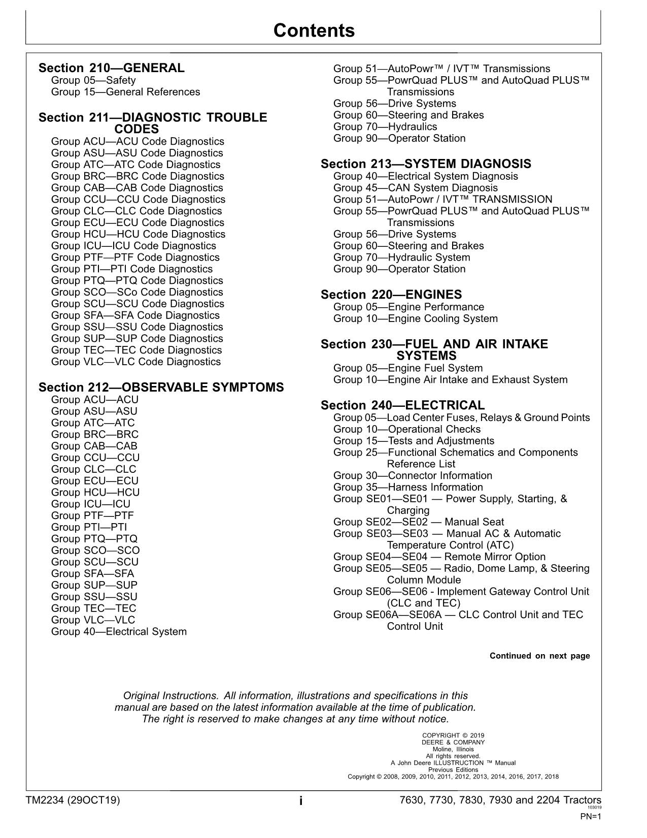 JOHN DEERE 7630 7730 7830 7930 2204 TRAKTOR-BETRIEBSTESTHANDBUCH