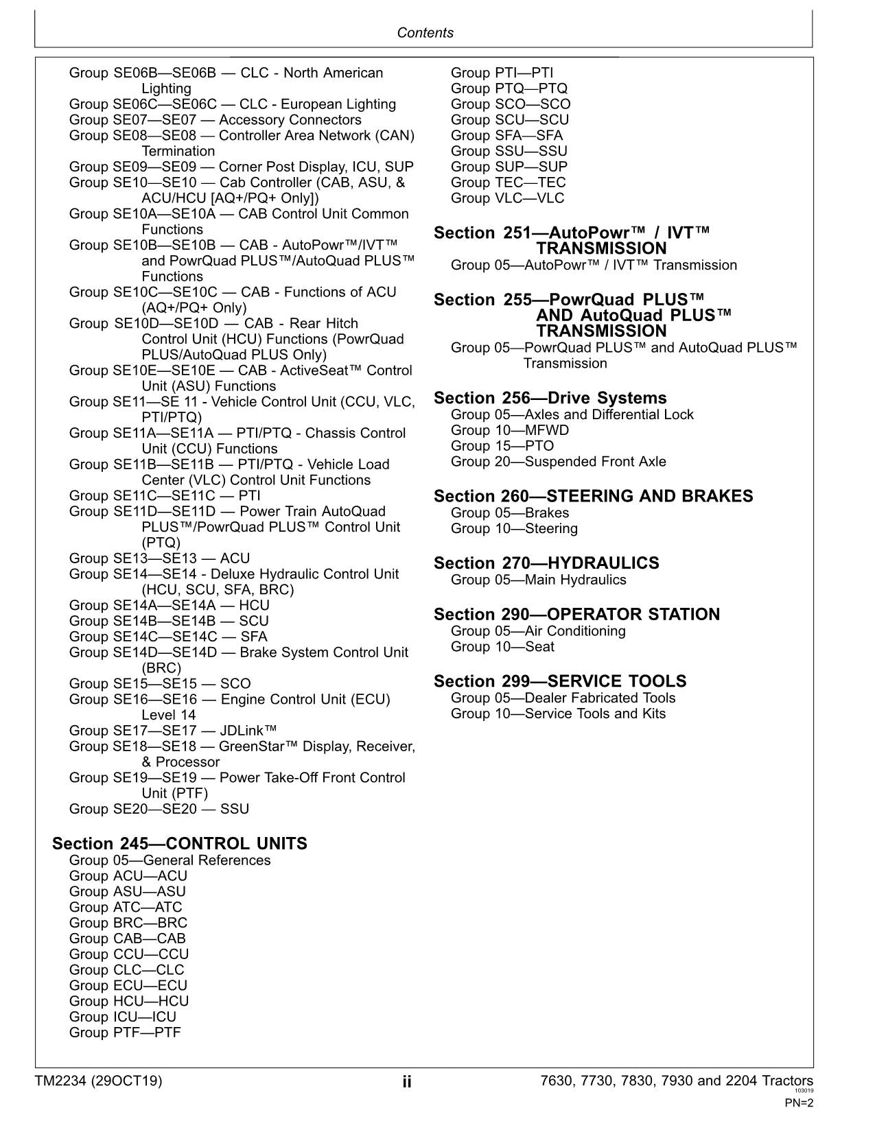 JOHN DEERE 7630 7730 7830 7930 2204 TRAKTOR-BETRIEBSTESTHANDBUCH