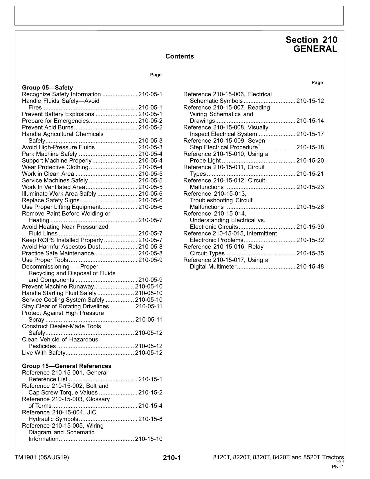 JOHN DEERE 8120T  8220T  8320T  8420T  8520T TRACTOR OPERATION TEST MANUAL