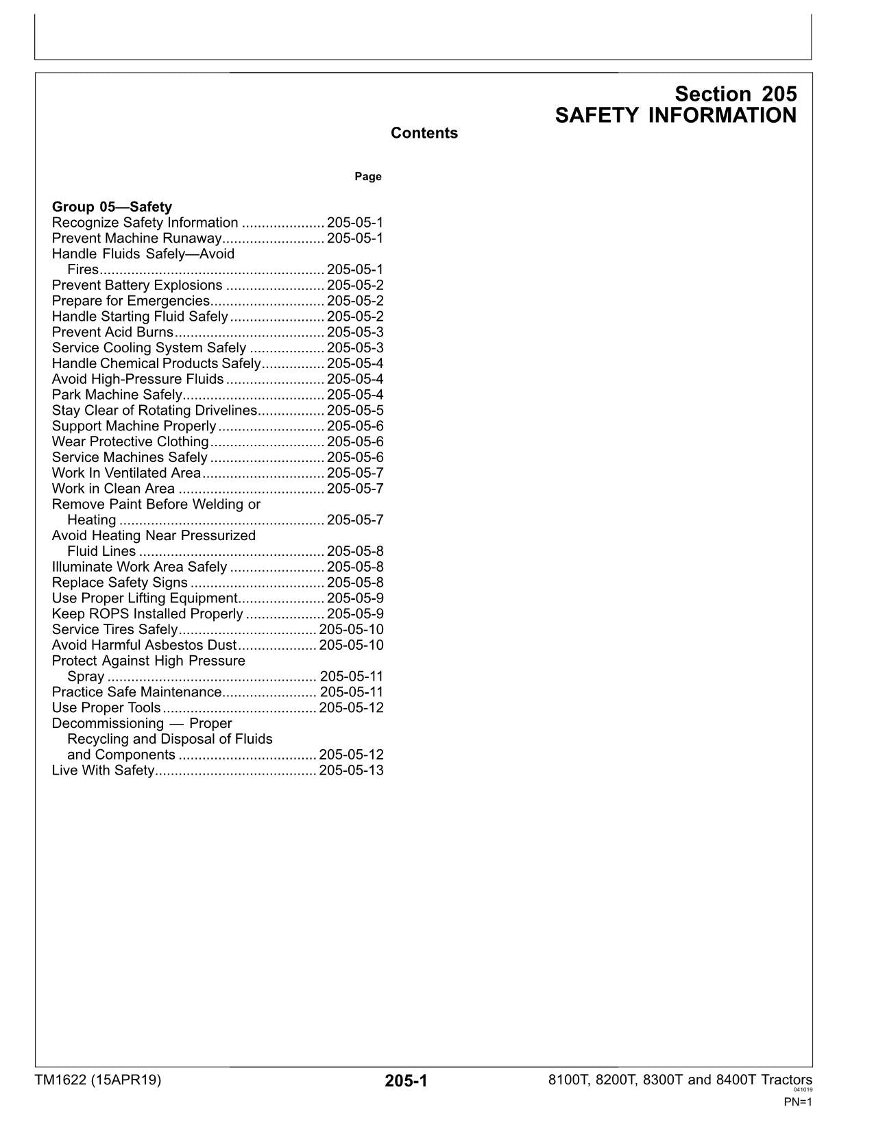 JOHN DEERE 8100T  8200T 8300T  8400T TRACTOR OPERATION TEST MANUAL