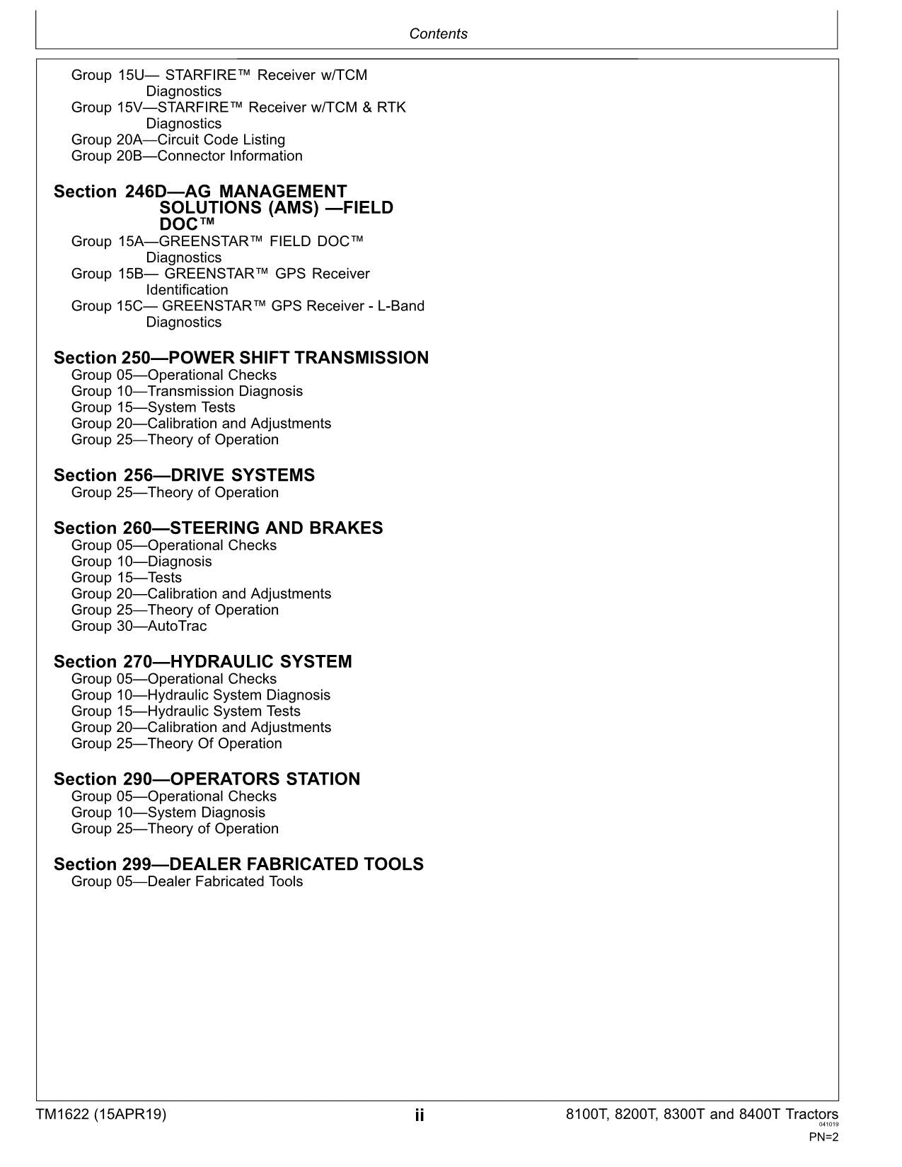 JOHN DEERE 8100T  8200T 8300T  8400T TRACTOR OPERATION TEST MANUAL