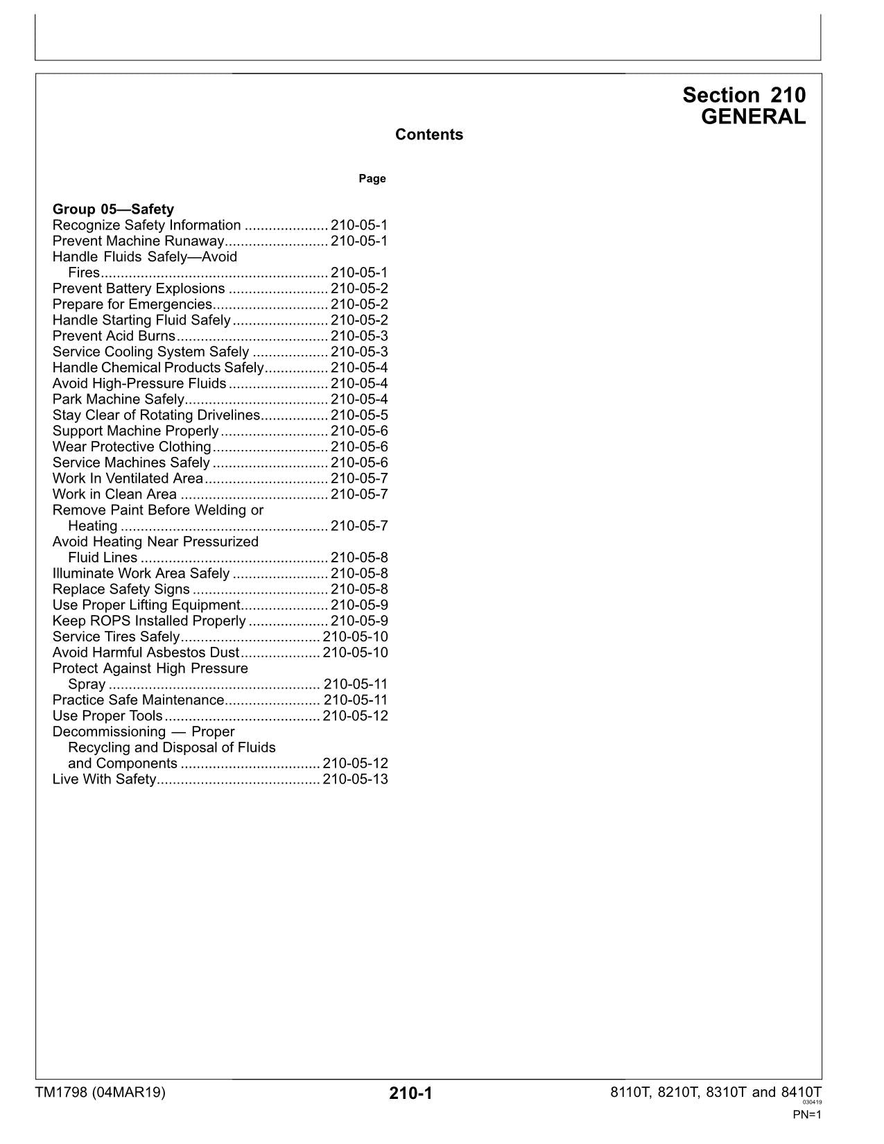 JOHN DEERE 8110T  8210T  8310T  8410T TRACTOR OPERATION TEST MANUAL 0 - 902000