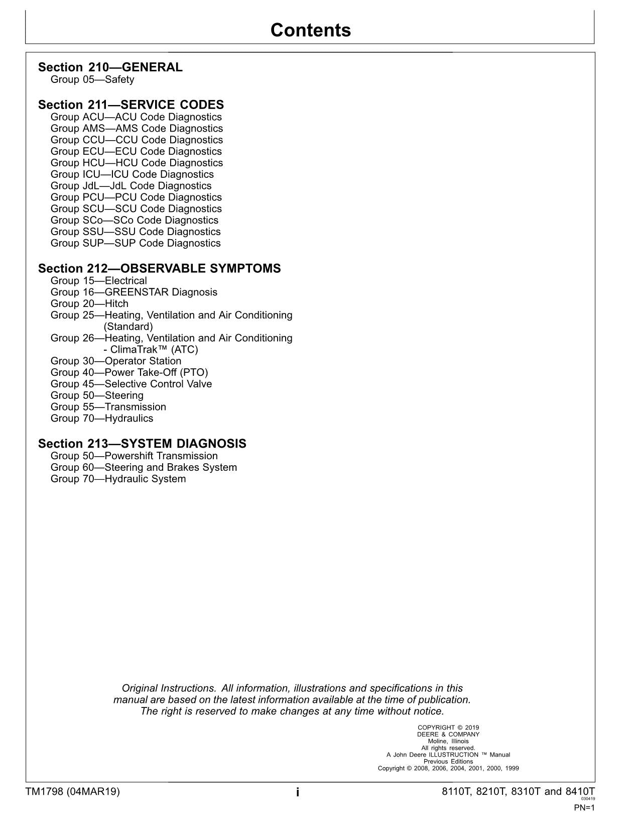 JOHN DEERE 8110T  8210T  8310T  8410T TRACTOR OPERATION TEST MANUAL 0 - 902000