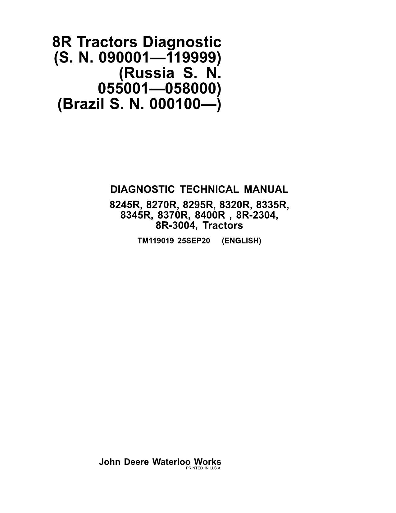 JOHN DEERE 8245R  8270R  8295R  8320R  8335R  TRACTOR OPERATION TEST MANUAL #1