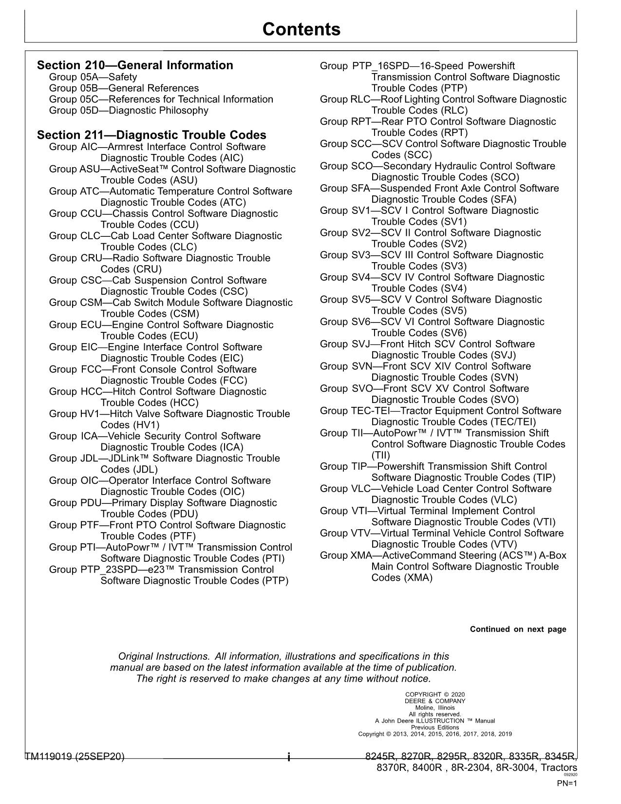 JOHN DEERE 8245R  8270R  8295R  8320R  8335R  TRACTOR OPERATION TEST MANUAL #1