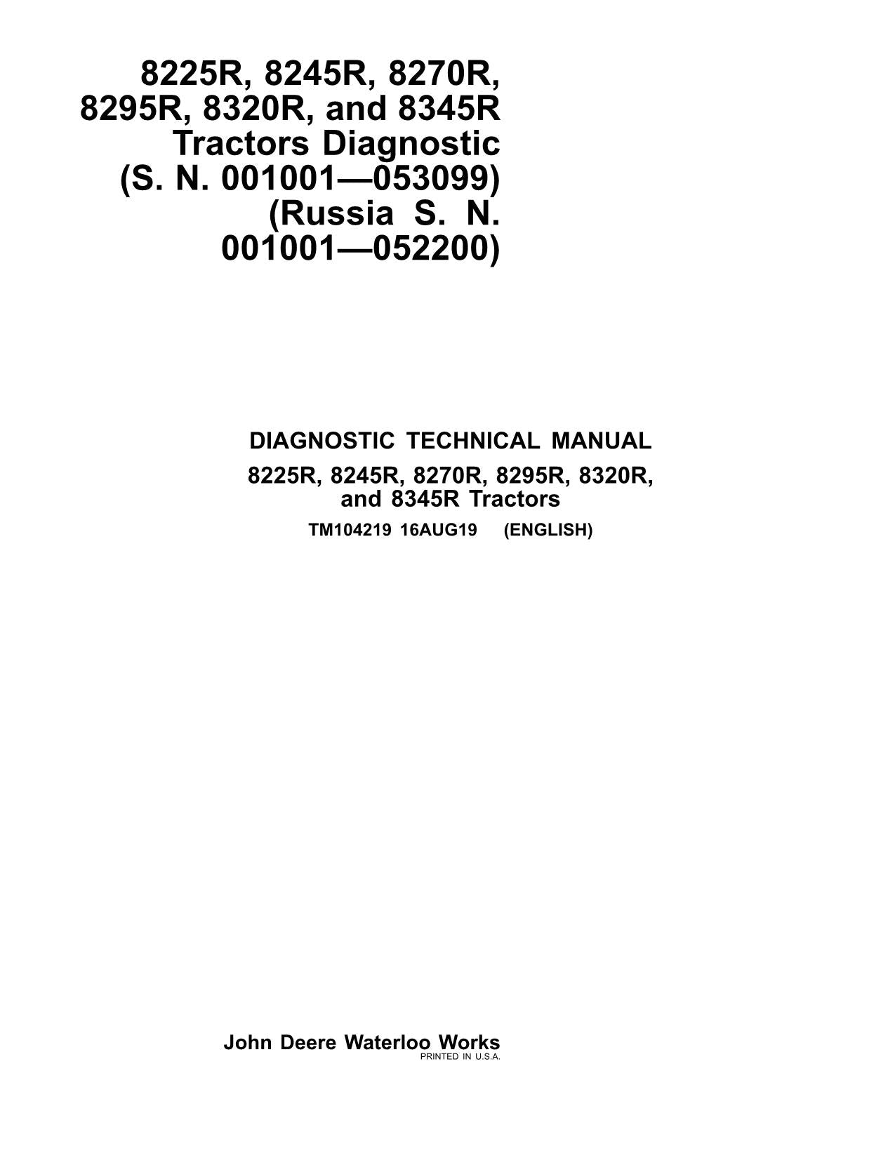 JOHN DEERE 8225R  8245R  8270R  8295R  8320R TRACTOR OPERATION TEST MANUAL #2