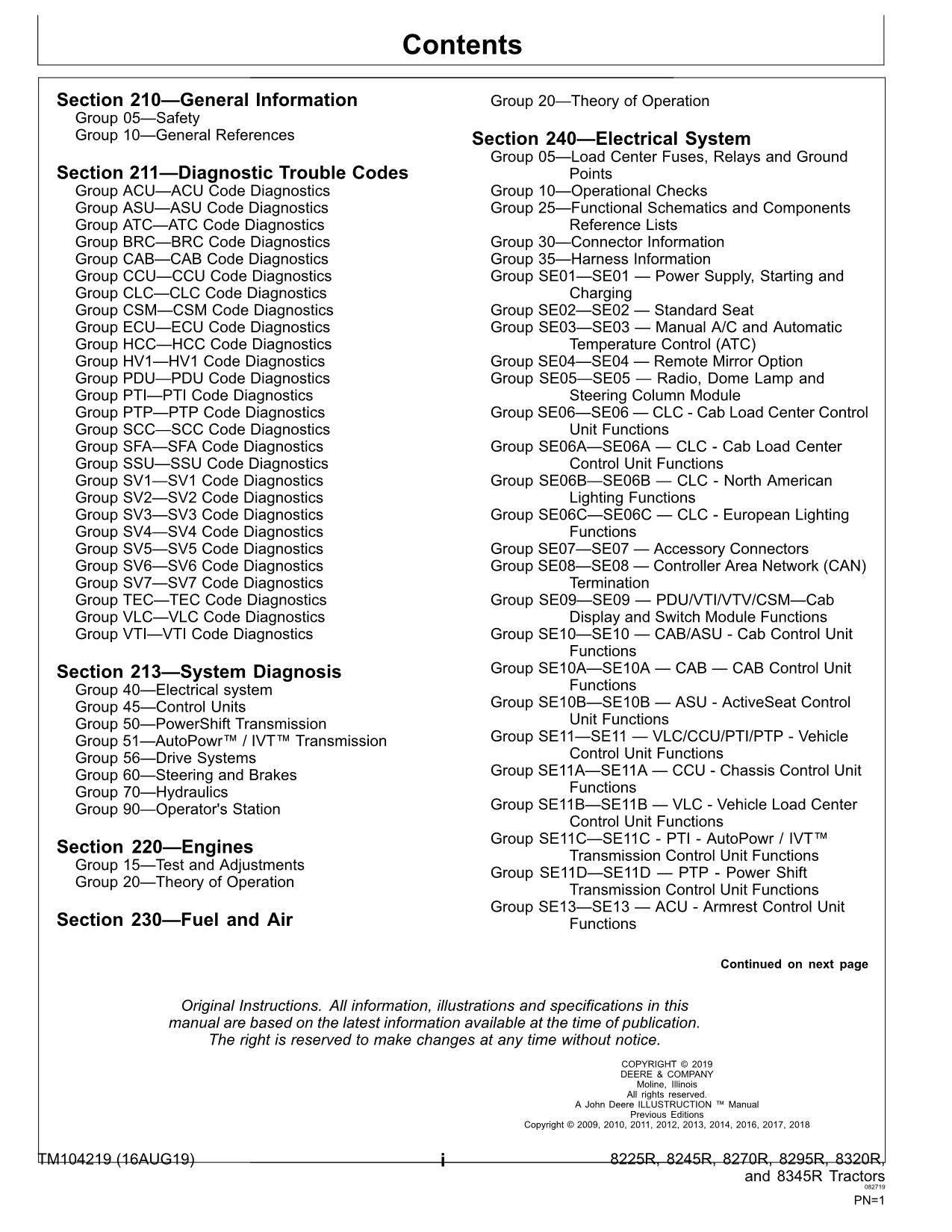 JOHN DEERE 8225R  8245R  8270R  8295R  8320R TRACTOR OPERATION TEST MANUAL #2