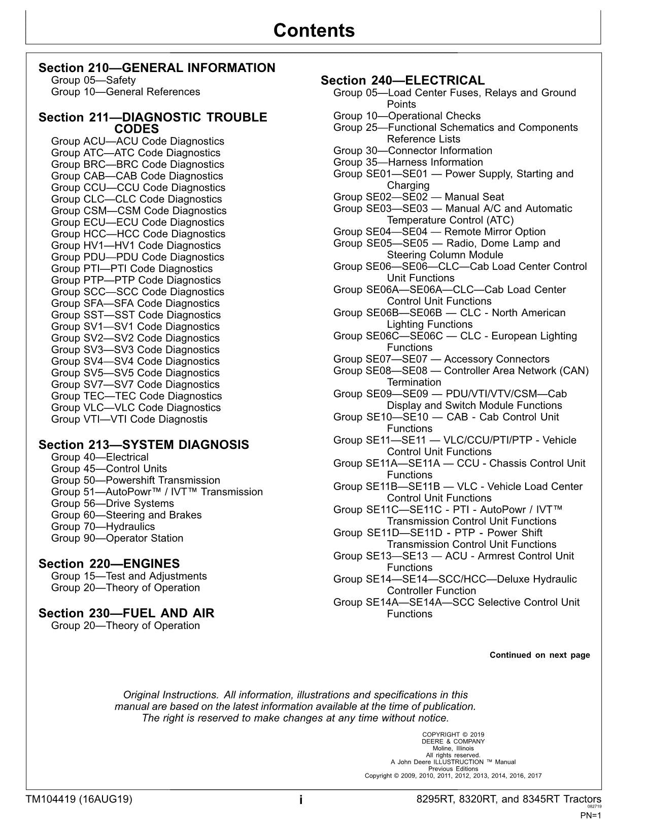 JOHN DEERE 8295RT  8320RT  8345RT TRACTOR OPERATION TEST MANUAL