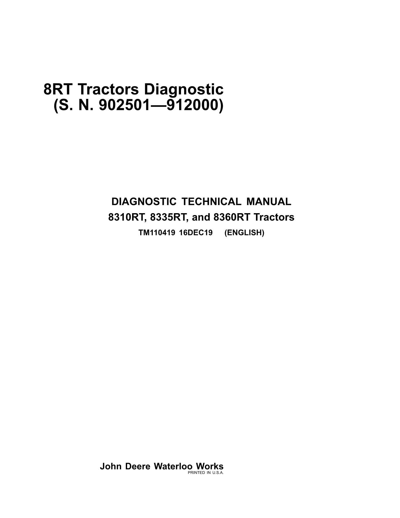 JOHN DEERE 8310RT 8335RT 8360RT 8RT TRACTOR OPERATION TEST MANUAL