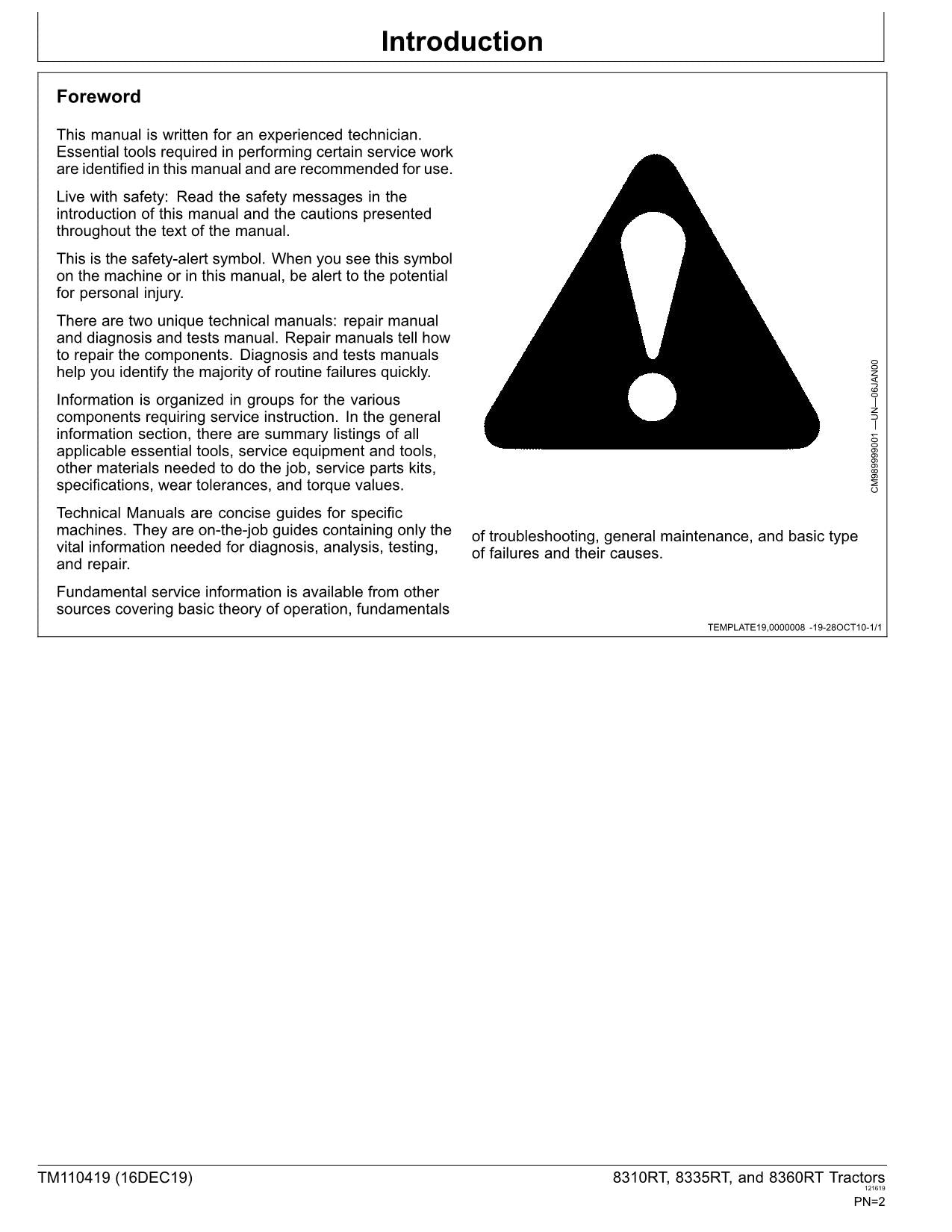 JOHN DEERE 8310RT 8335RT 8360RT 8RT TRACTOR OPERATION TEST MANUAL