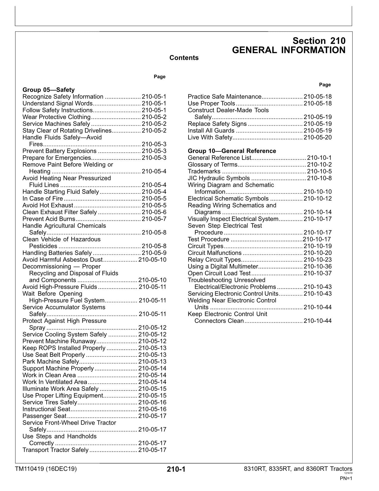 JOHN DEERE 8310RT 8335RT 8360RT 8RT TRACTOR OPERATION TEST MANUAL