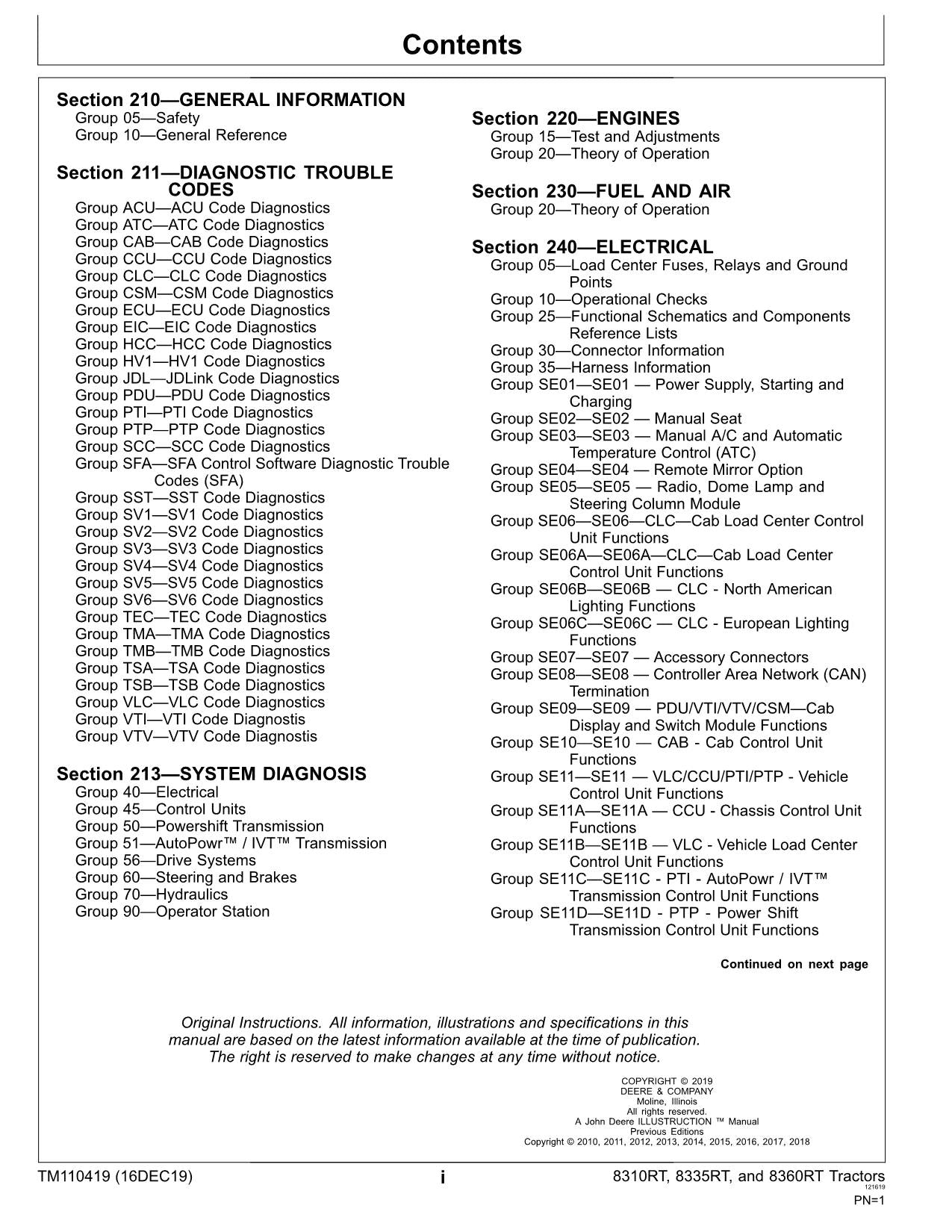 JOHN DEERE 8310RT 8335RT 8360RT 8RT TRACTOR OPERATION TEST MANUAL