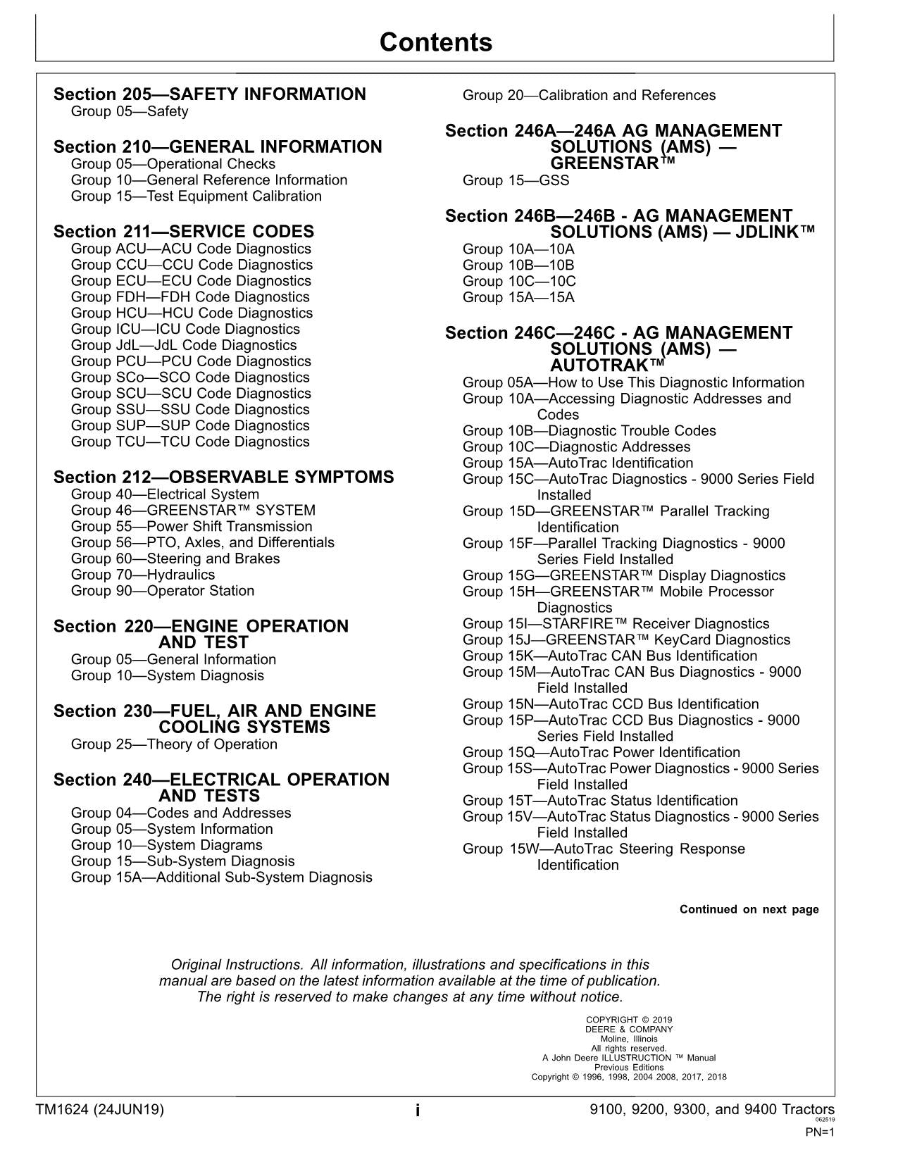 JOHN DEERE 9100  9200  9300  9400 TRACTOR OPERATION TEST MANUAL