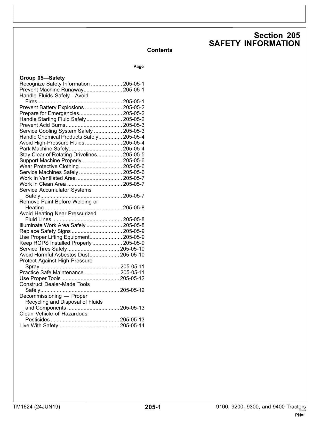 JOHN DEERE 9100  9200  9300  9400 TRACTOR OPERATION TEST MANUAL