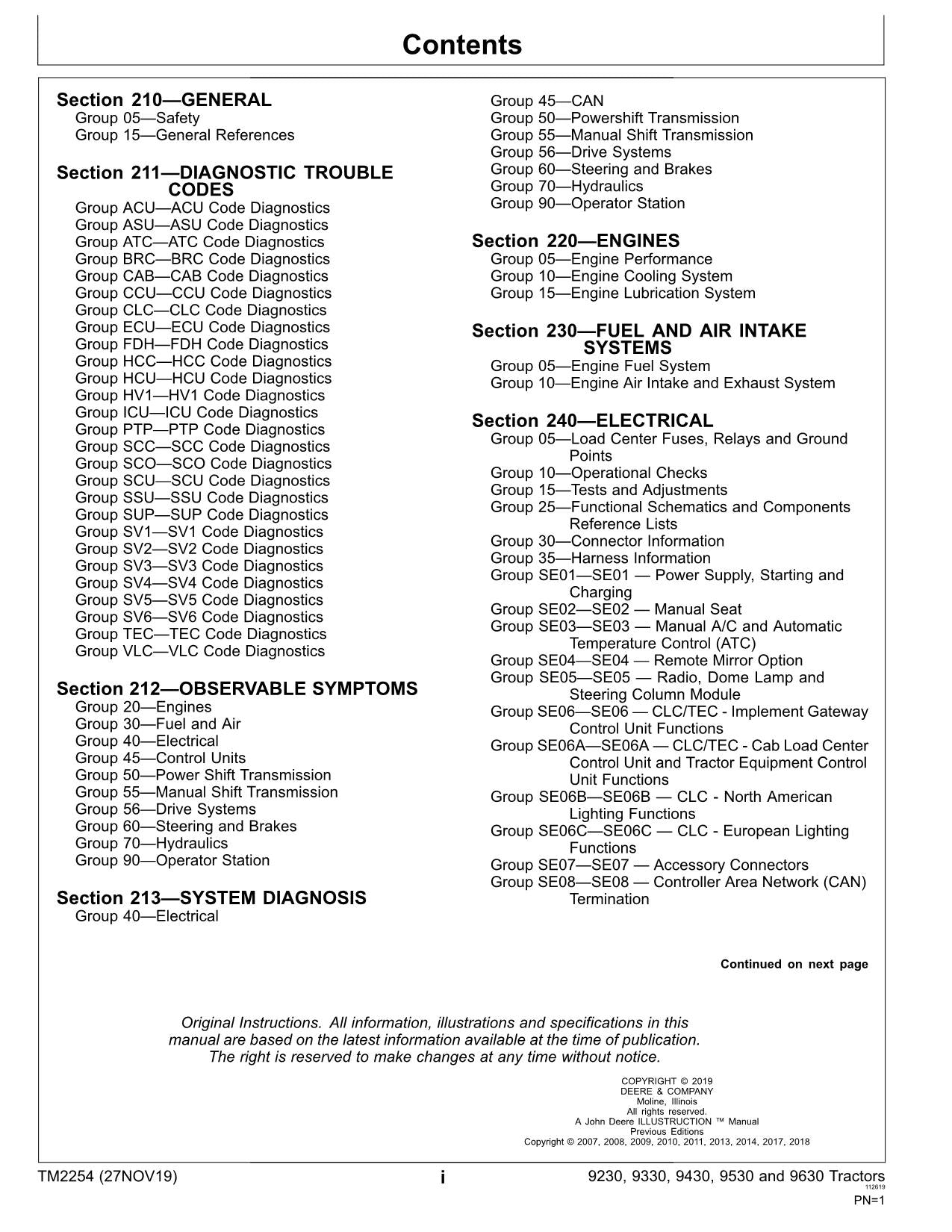 JOHN DEERE 9230 9330 9430 9530 9630 TRAKTOR-BETRIEBSTESTHANDBUCH