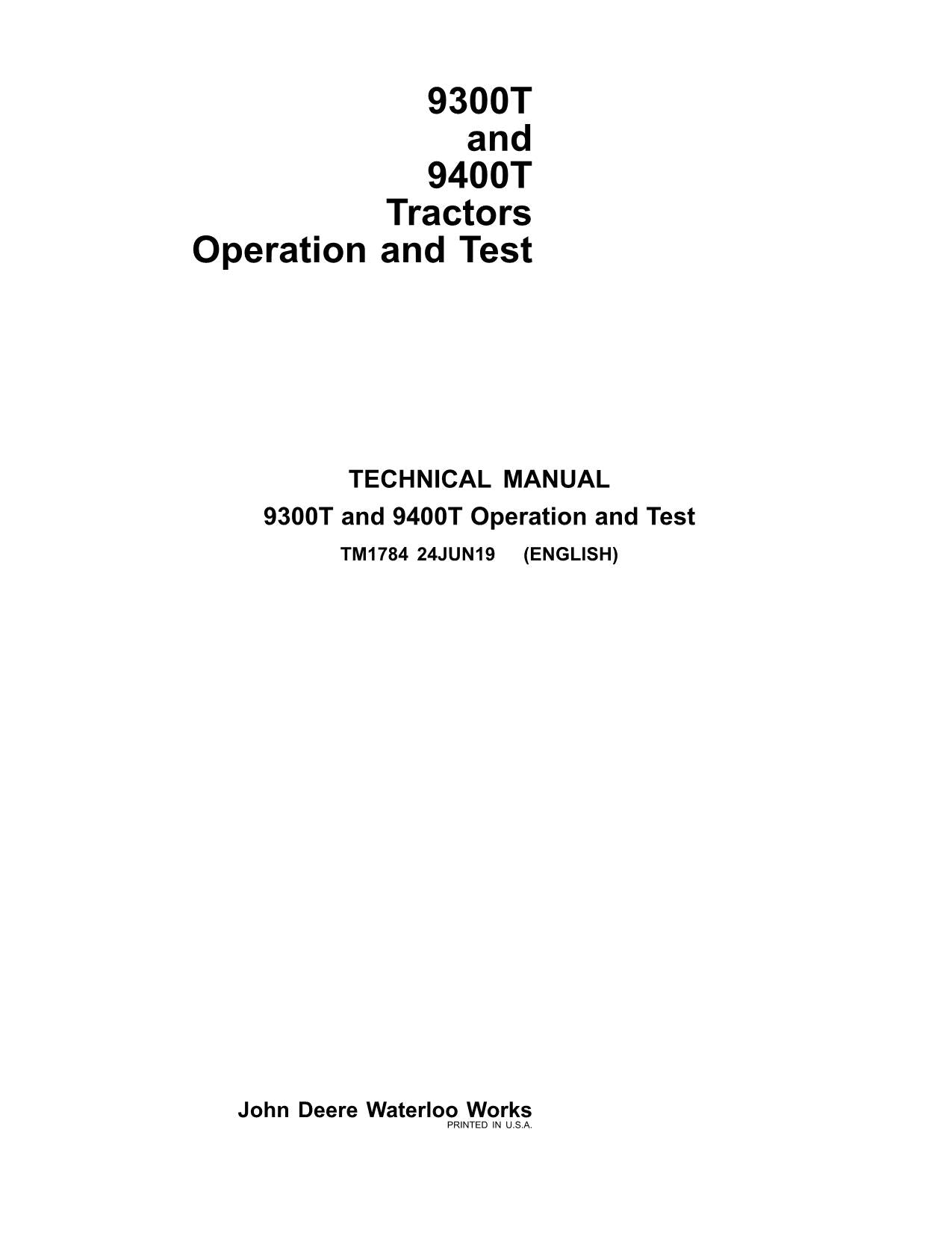 JOHN DEERE 9300T  9400T TRACTOR OPERATION TEST MANUAL #2