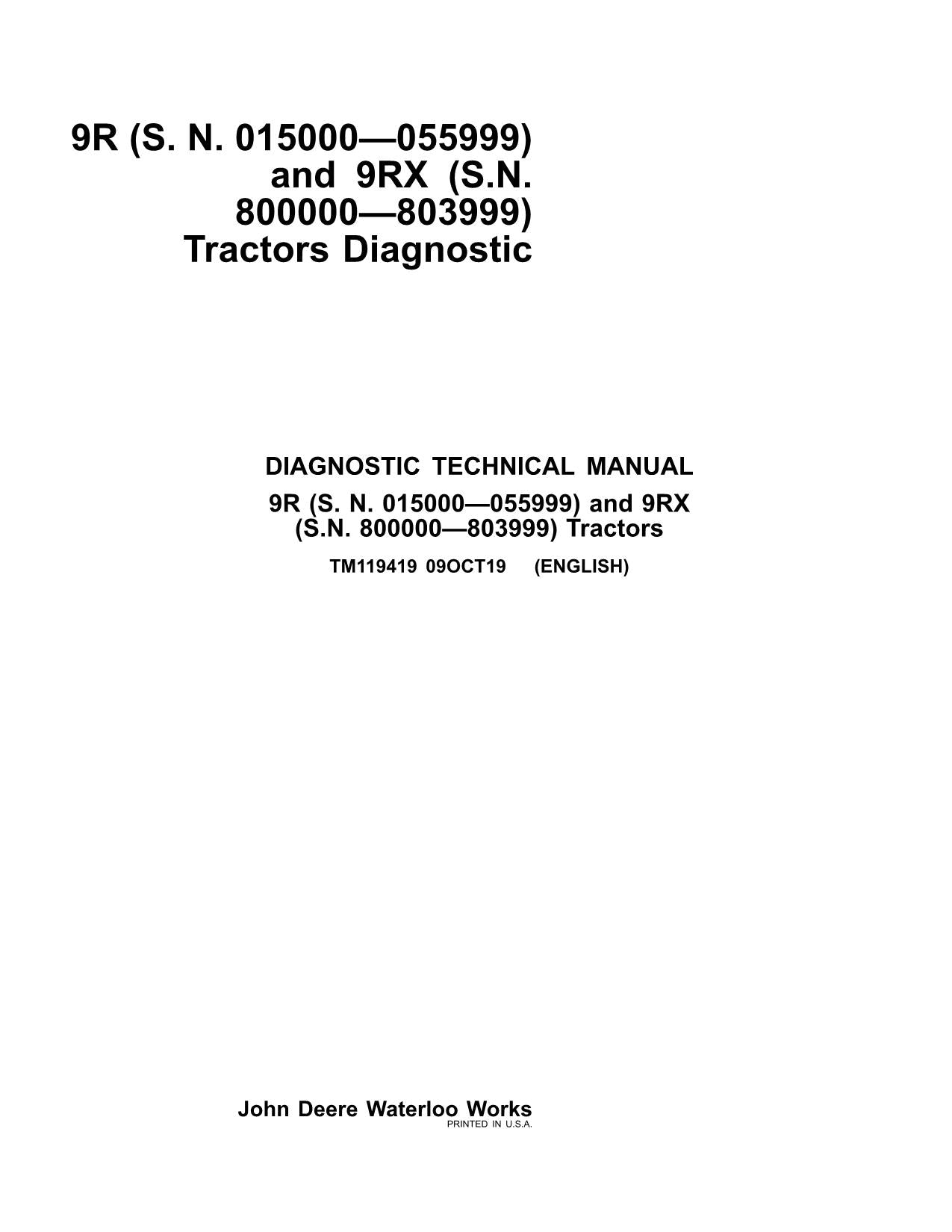 JOHN DEERE 9370R 9420R 9420RX 9470R 9470RX TRAKTOR-BETRIEBSTESTHANDBUCH Nr. 1