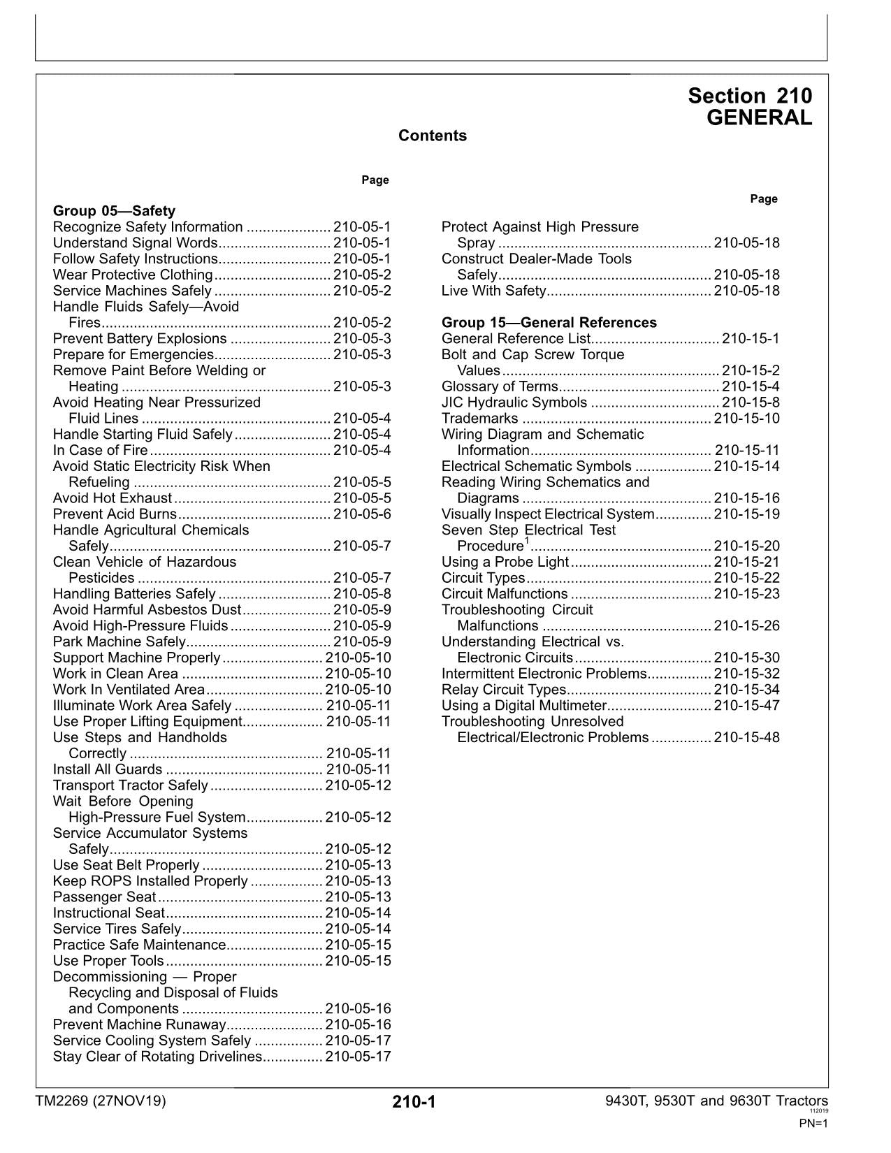 JOHN DEERE 9430T  9530T  9630T TRACTOR OPERATION TEST MANUAL